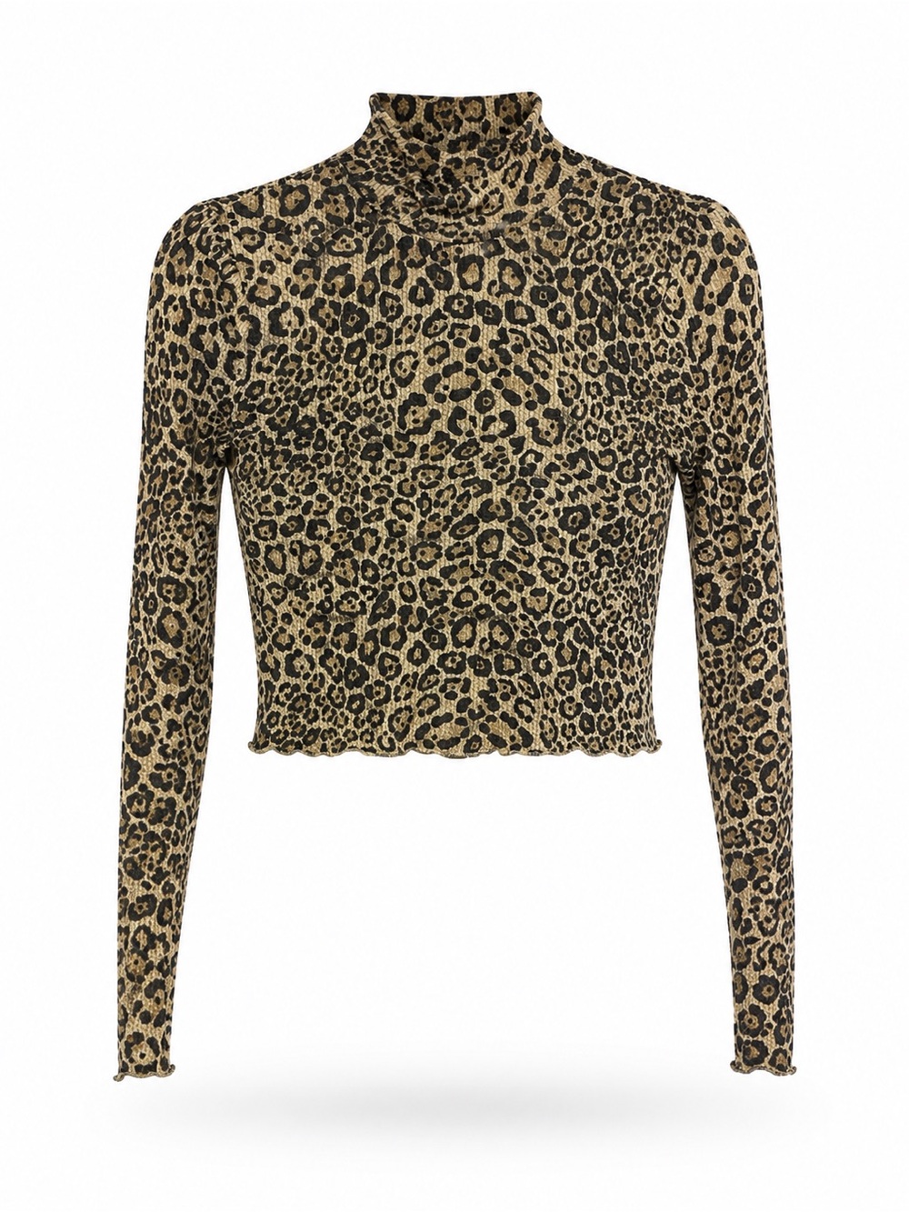 Urban Outfitters Leopard Print Mock Neck Crop Top - Beige & Black